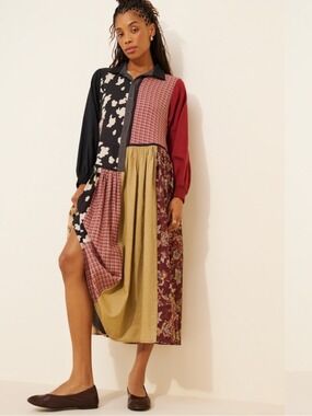 Anthropologie Pinnacle by Shruti Sancheti Patchwork Dress Boho Cottagecore Sz S